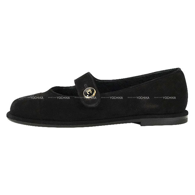 2025AW CHANEL ballet shoes(flat shoes) COCO mark Merry Jane Flat Shoes Noir (Black) Shearing #37.5C Champagne Gold HW G46759[EXCELLENT][Authentic]
