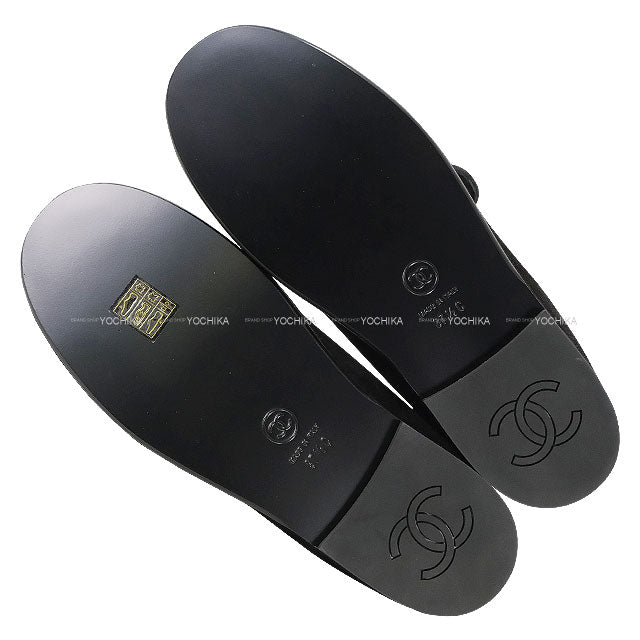 2025AW CHANEL ballet shoes(flat shoes) COCO mark Merry Jane Flat Shoes Noir (Black) Shearing #37.5C Champagne Gold HW G46759[EXCELLENT][Authentic]