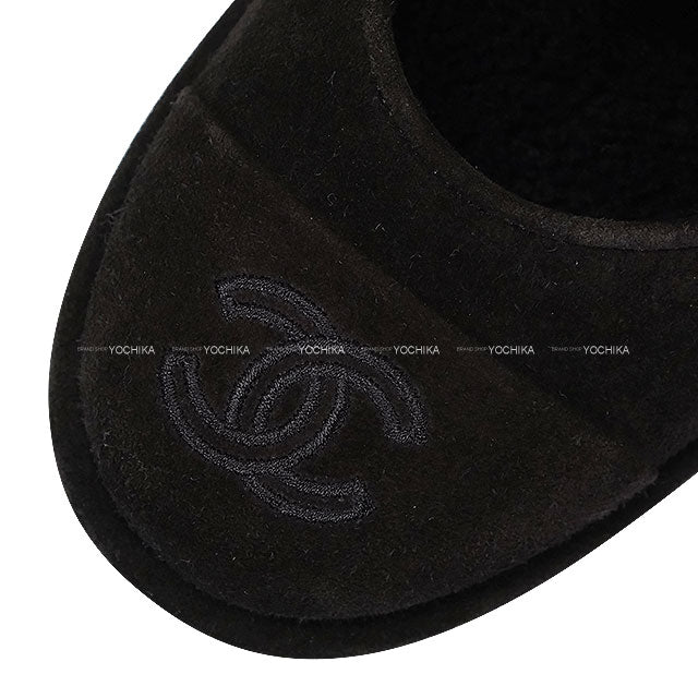 2025AW CHANEL ballet shoes(flat shoes) COCO mark Merry Jane Flat Shoes Noir (Black) Shearing #37.5C Champagne Gold HW G46759[EXCELLENT][Authentic]