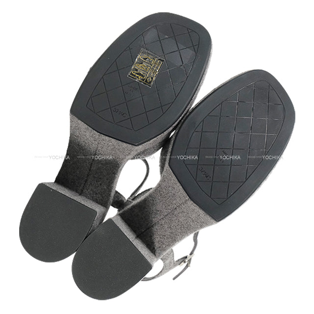 CHANEL sandals COCO mark Platform Grey Wool #37.5C Champagne Gold HW G45940[EXCELLENT][Authentic]