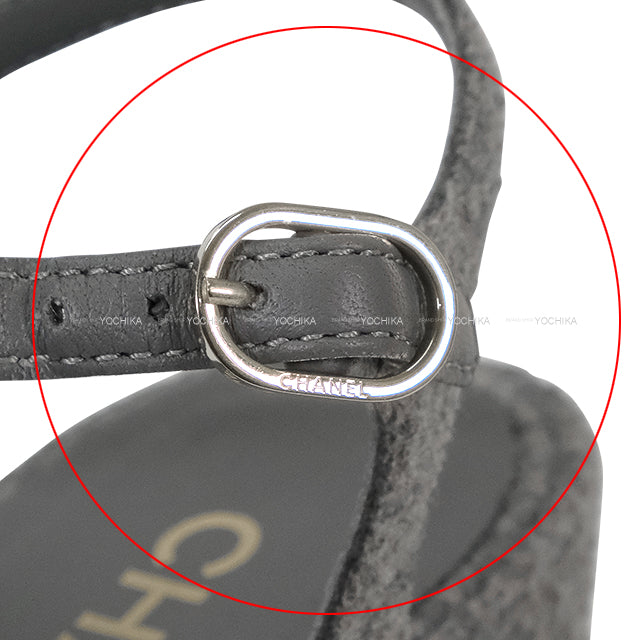 CHANEL sandals COCO mark Platform Grey Wool #37.5C Champagne Gold HW G45940[EXCELLENT][Authentic]