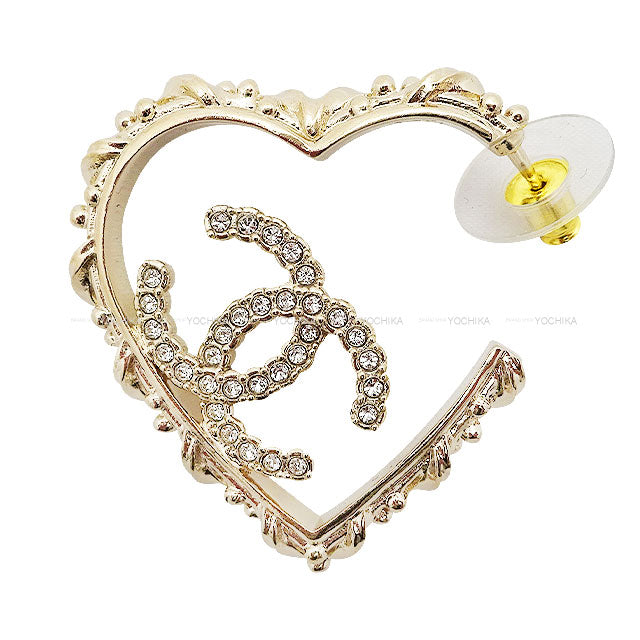 2025SS CHANEL pierced earring COCO mark Heart Hoop Rhinestone Gold Strass Champagne Gold HW ABF267[EXCELLENT][Authentic]