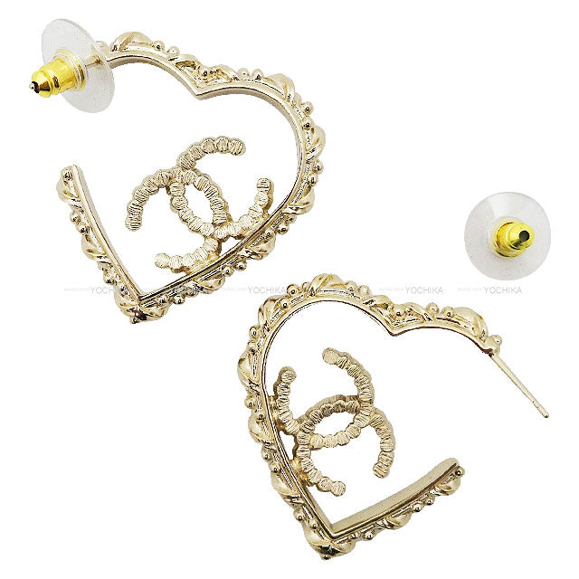 2025SS CHANEL pierced earring COCO mark Heart Hoop Rhinestone Gold Strass Champagne Gold HW ABF267[EXCELLENT][Authentic]