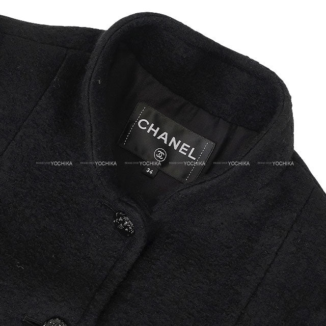 CHANEL Stainless collar coat Stand Collar Matelasse COCO button Power Shoulder Noir (Black) Wool/Nylon/Silk #34 P80548V[EXCELLENT][Authentic]