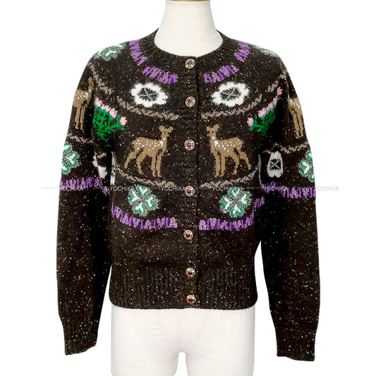 2025-26 COCO NEIGE Collection CHANEL Cardigan Long Sleeve Reindeer Clover Tweed Brown Cashmere #34 P79712[BRAND NEW][Authentic]