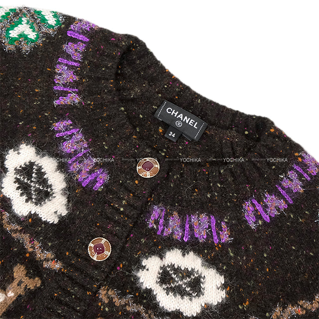 2025-26 COCO NEIGE Collection CHANEL Cardigan Long Sleeve Reindeer Clover Tweed Brown Cashmere #34 P79712[BRAND NEW][Authentic]