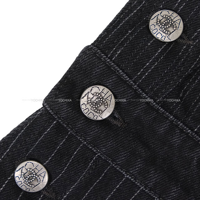 CHANEL Pants Denim COCO Button Noir (Black) Cotton #36 P71933[EXCELLENT][Authentic]