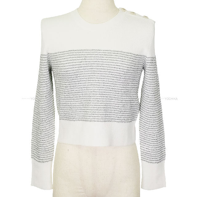 2024 COCO BEACH CHANEL Knit Pullover sweater COCO Button Lame Blanc (White)/Silver Viscose/Polyester #34 P76887[EXCELLENT][Authentic]