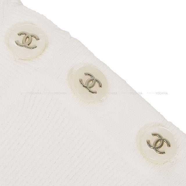 2024 COCO BEACH CHANEL Knit Pullover sweater COCO Button Lame Blanc (White)/Silver Viscose/Polyester #34 P76887[EXCELLENT][Authentic]