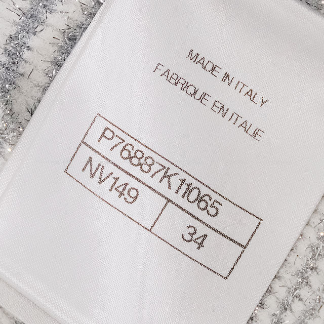 2024 COCO BEACH CHANEL Knit Pullover sweater COCO Button Lame Blanc (White)/Silver Viscose/Polyester #34 P76887[EXCELLENT][Authentic]