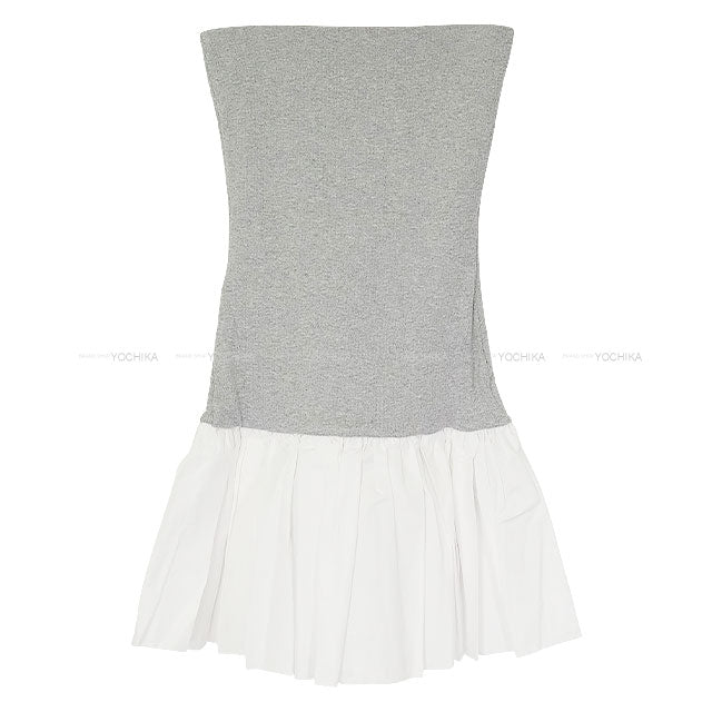 Miu Miu mini skirt Poplin Knit Trim Logo Embroidery Blanc (White)/Grey Cotton/Cashmere #38 MG2466[EXCELLENT][Authentic]