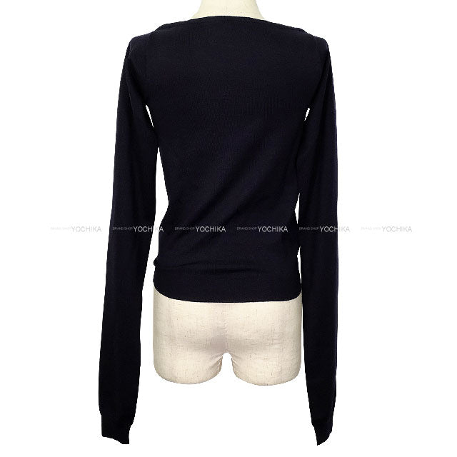 Miu Miu Sweater Bort Neck with Logo Navy Virgin Wool #38 MMLA85[EXCELLENT][Authentic]
