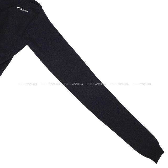 Miu Miu Sweater Bort Neck with Logo Navy Virgin Wool #38 MMLA85[EXCELLENT][Authentic]