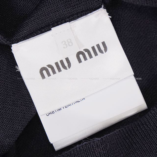 Miu Miu Sweater Bort Neck with Logo Navy Virgin Wool #38 MMLA85[EXCELLENT][Authentic]