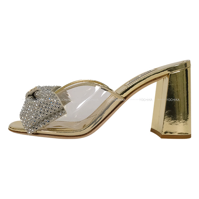 Miu Miu sandals Ribbon With Logo Gold Crystal #38 Gold HW[EXCELLENT][Authentic]