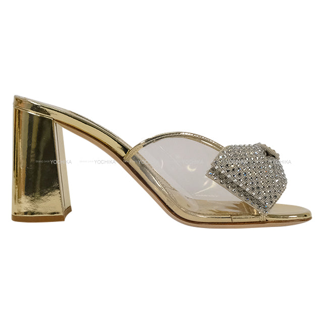Miu Miu sandals Ribbon With Logo Gold Crystal #38 Gold HW[EXCELLENT][Authentic]