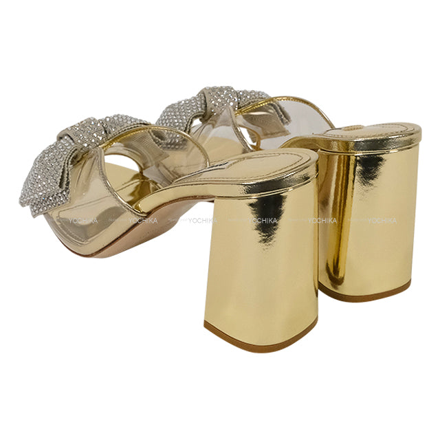 Miu Miu sandals Ribbon With Logo Gold Crystal #38 Gold HW[EXCELLENT][Authentic]