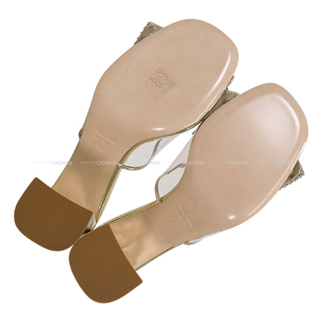 Miu Miu sandals Ribbon With Logo Gold Crystal #38 Gold HW[EXCELLENT][Authentic]