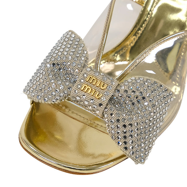 Miu Miu sandals Ribbon With Logo Gold Crystal #38 Gold HW[EXCELLENT][Authentic]