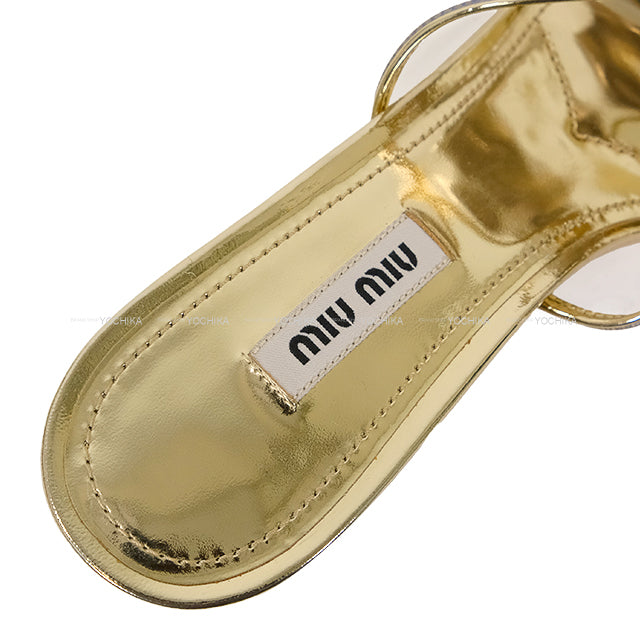 Miu Miu sandals Ribbon With Logo Gold Crystal #38 Gold HW[EXCELLENT][Authentic]