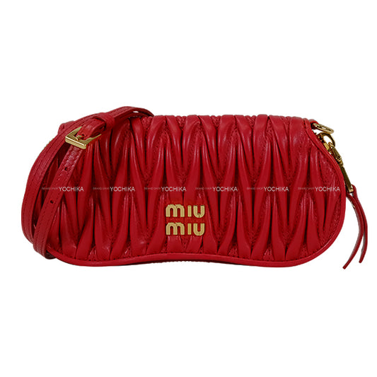 Miu Miu Pouch Matelasse Red Leather Gold HW 5RA015[BRAND NEW][Authentic]