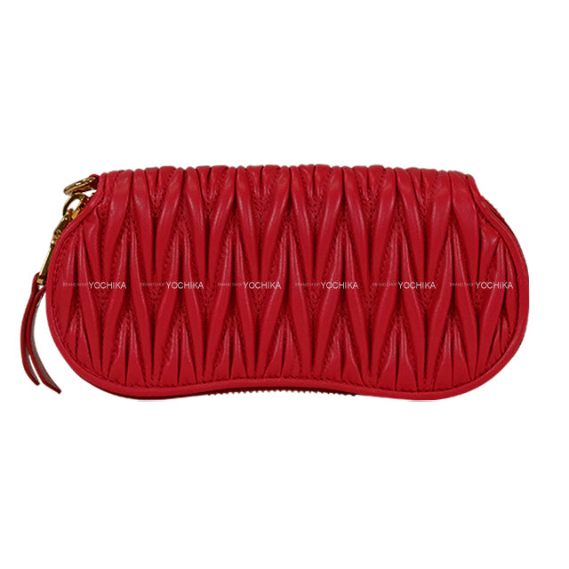Miu Miu Pouch Matelasse Red Leather Gold HW 5RA015[BRAND NEW][Authentic]