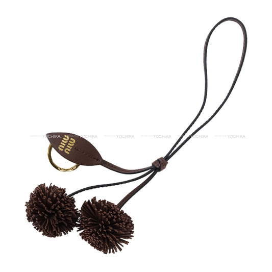 Miu Miu keyring(key holder) Trick with Logo Brown Leather Gold HW 5TL516[BRAND NEW][Authentic]