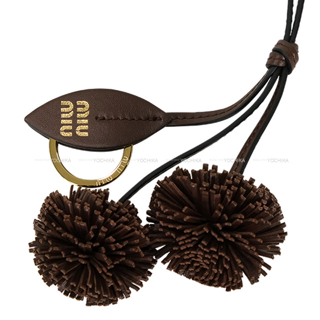 Miu Miu keyring(key holder) Trick with Logo Brown Leather Gold HW 5TL516[BRAND NEW][Authentic]