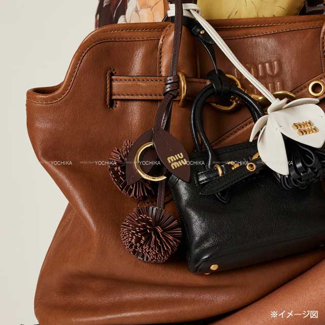 Miu Miu keyring(key holder) Trick with Logo Brown Leather Gold HW 5TL516[BRAND NEW][Authentic]