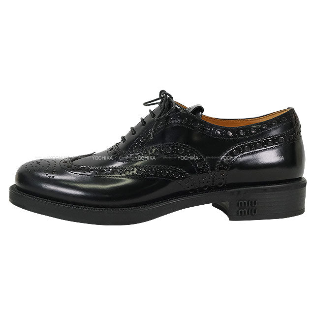 Miu Miu dress shoes Miu Miu×Church's Ladies Oxford Brogue Shoes Noir (Black) Leather #37.5 5E038E 055[EXCELLENT][Authentic]