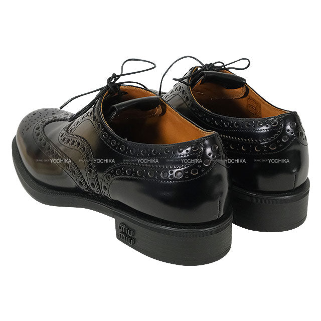 Miu Miu dress shoes Miu Miu×Church's Ladies Oxford Brogue Shoes Noir (Black) Leather #37.5 5E038E 055[EXCELLENT][Authentic]