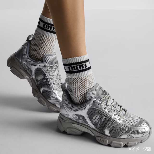 Dior sneakers Mesh Laminate Leather Effect Panel Silver Technical Fabric/Cotton #37.5 KCK414TRL_S59K[EXCELLENT][Authentic]