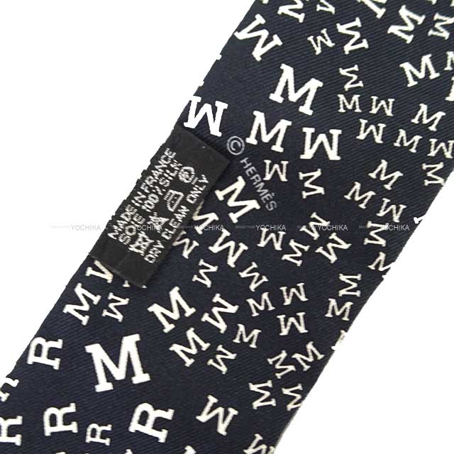 HERMES scarf Twilly Logo Alphabet Noir (Black)/Blanc (White) Silk100%[EXCELLENT][Authentic]