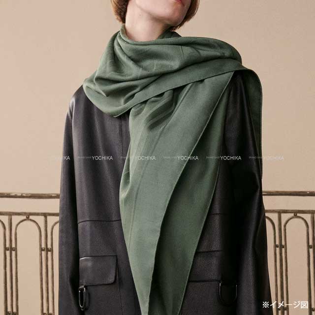 HERMES scarf Carre 115 Bouclerie Moderne Vertland Cashmere/Silk[EXCELLENT][Authentic]