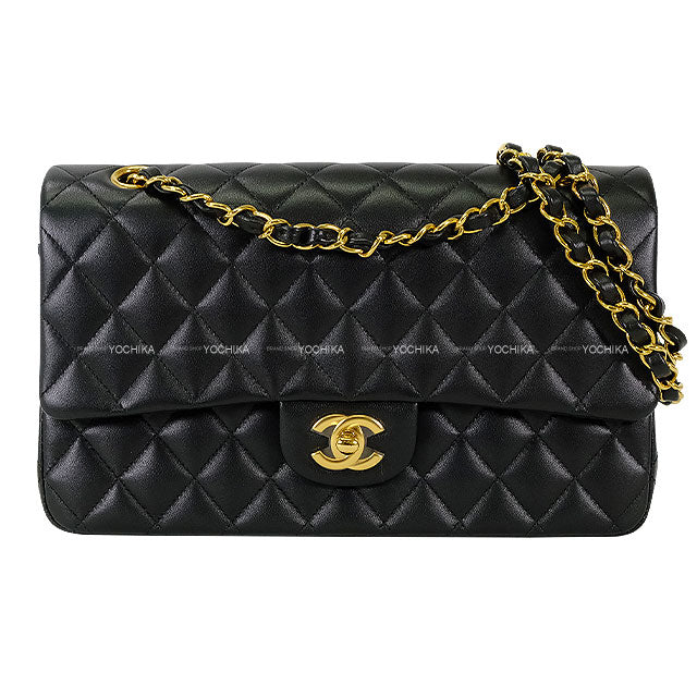 CHANEL Shoulder bag Matelasse 25 W flap Chain Noir (Black) Lambskin Gold HW A01112[EXCELLENT][Authentic]