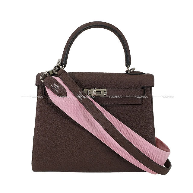 HERMES Shoulder bag Kelly25 Retourne with Bandouliere Rouge Sellier/Rose Confetti Veau Togo Silver HW Stamp K[EXCELLENT][Authentic]