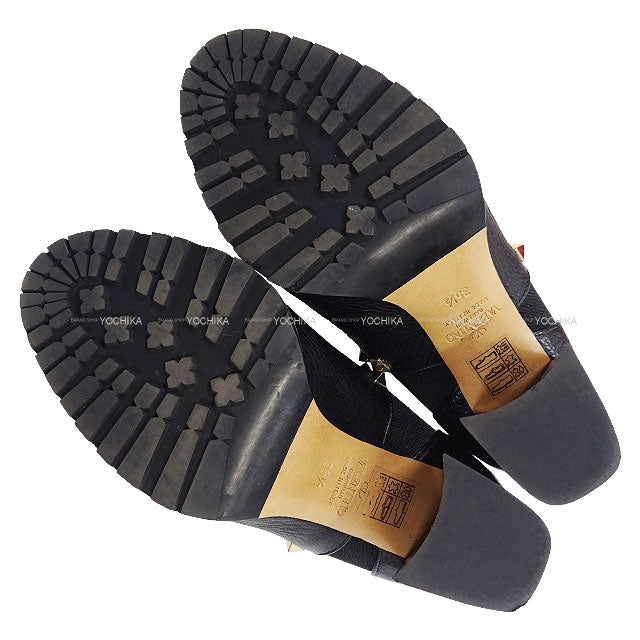 [Pre-loved] VALENTINO boots Ankle Studs Noir (Black) Graind Calf(Caviarskin) #35.5 Gold HW VSV1942[LIKE NEW][Authentic]