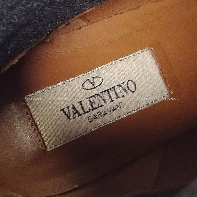 [Pre-loved] VALENTINO boots Rock studs Side Gore Ankle Chunky Heel Noir (Black) Graind Calf(Caviarskin) #35.5 Gold HW VSV1942[LIKE NEW][Authentic]