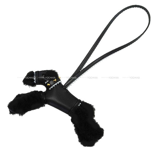 HERMES bag charm Buddy with Studs Collar With Choker Noir (Black)/Gris Pantin Mouton/Agneau Milo Gold HW Stamp K[BRAND NEW][Authentic]