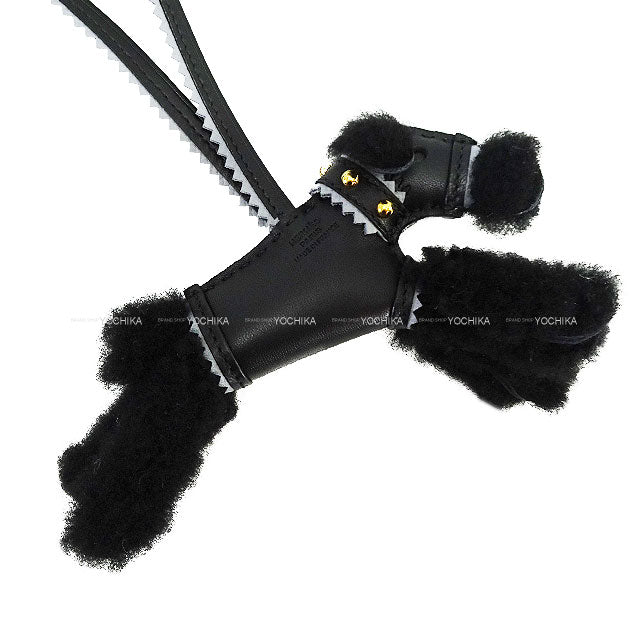 HERMES bag charm Buddy with Studs Collar With Choker Noir (Black)/Gris Pantin Mouton/Agneau Milo Gold HW Stamp K[BRAND NEW][Authentic]