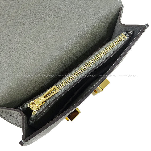HERMES Bi-fold wallet Constance Slim Gris Meyer Evercolor Gold HW Stamp W[EXCELLENT][Authentic]