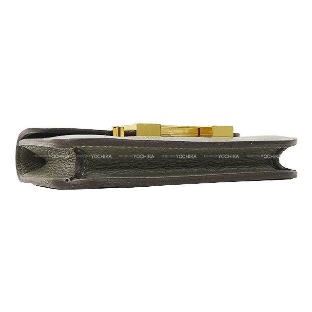 HERMES Bi-fold wallet Constance Slim Gris Meyer Evercolor Gold HW Stamp W[EXCELLENT][Authentic]