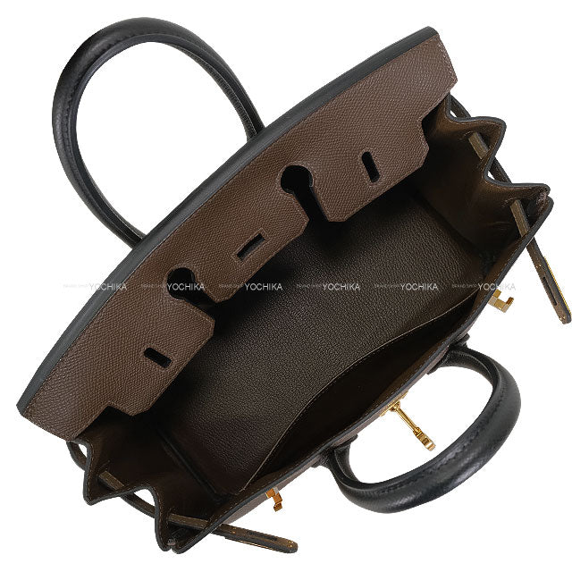 [Pre-loved] HERMES Handbag Birkin25 Retourne Tricolor Ecorce/Noir (Black)/Etoupe Veau Epsom Gold HW Stamp W[LIKE NEW][Authentic]