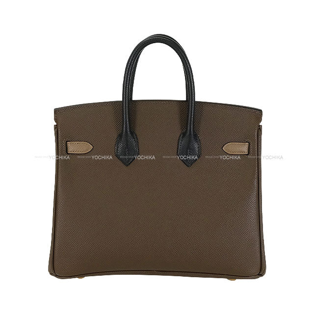 [Pre-loved] HERMES Handbag Birkin25 Retourne Tricolor Ecorce/Noir (Black)/Etoupe Veau Epsom Gold HW Stamp W[LIKE NEW][Authentic]
