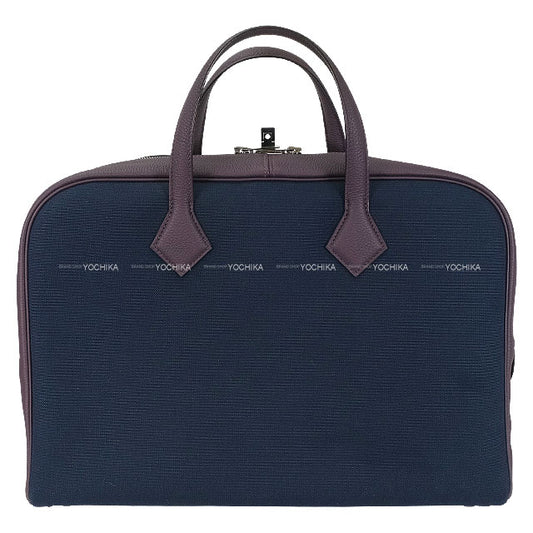 [Pre-loved] HERMES Shoulder bag Victoria 2 43 Fourre-tout Prune/Bleu Nuit Taurillon Clemence/Toile H Silver HW Stamp D[LIKE NEW][Authentic]