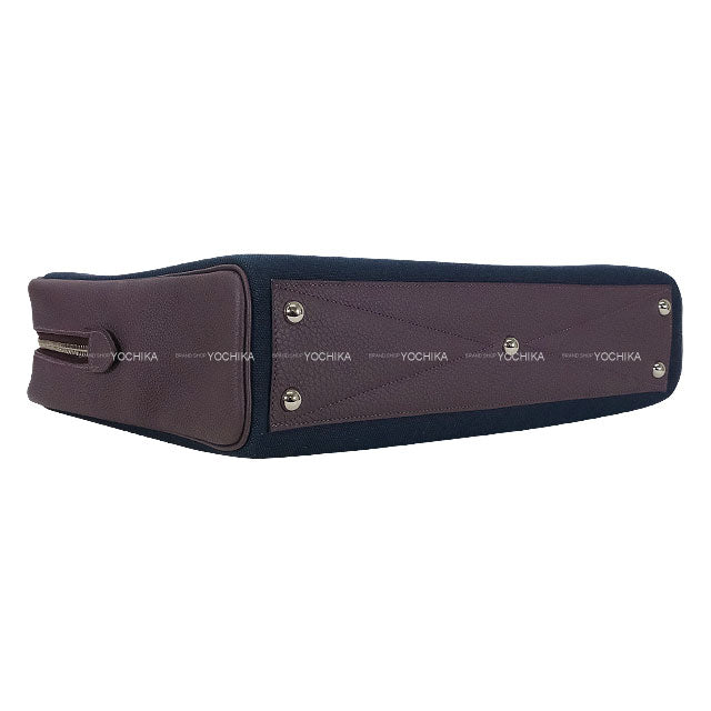 [Pre-loved] HERMES Shoulder bag Victoria 2 43 Fourre-tout Prune/Bleu Nuit Taurillon Clemence/Toile H Silver HW Stamp D[LIKE NEW][Authentic]