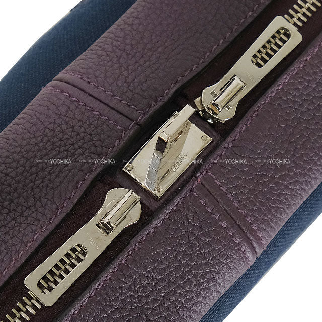 [Pre-loved] HERMES Shoulder bag Victoria 2 43 Fourre-tout Prune/Bleu Nuit Taurillon Clemence/Toile H Silver HW Stamp D[LIKE NEW][Authentic]