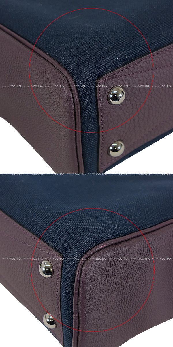 [Pre-loved] HERMES Shoulder bag Victoria 2 43 Fourre-tout Prune/Bleu Nuit Taurillon Clemence/Toile H Silver HW Stamp D[LIKE NEW][Authentic]