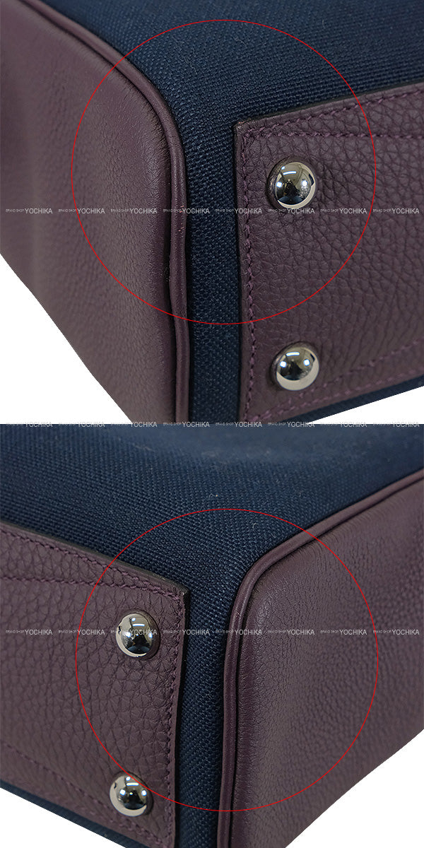[Pre-loved] HERMES Shoulder bag Victoria 2 43 Fourre-tout Prune/Bleu Nuit Taurillon Clemence/Toile H Silver HW Stamp D[LIKE NEW][Authentic]