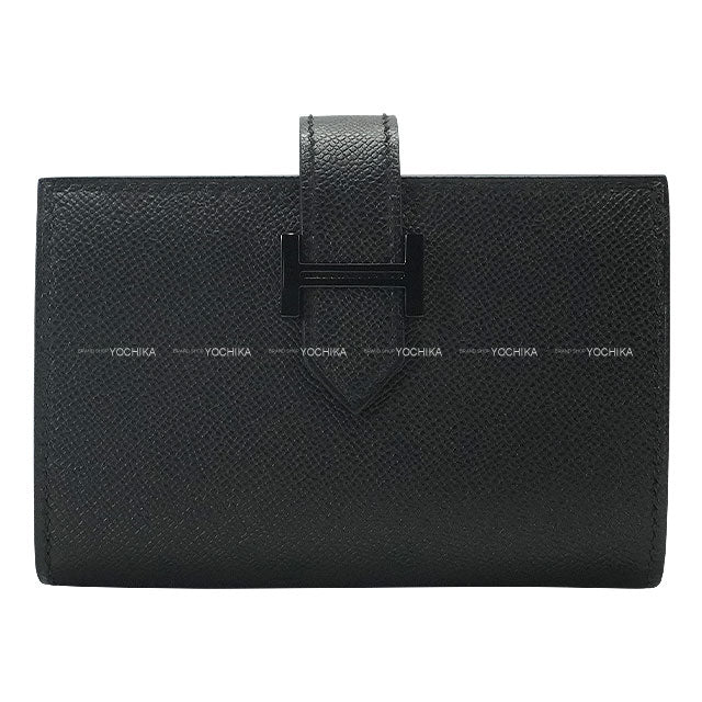 HERMES Bi-fold wallet Bearn Mini Card holder With Coin purse SO BLACK Monochrome Noir (Black) Veau Madame Black HW Stamp K[ALMOST NEW][Authentic]